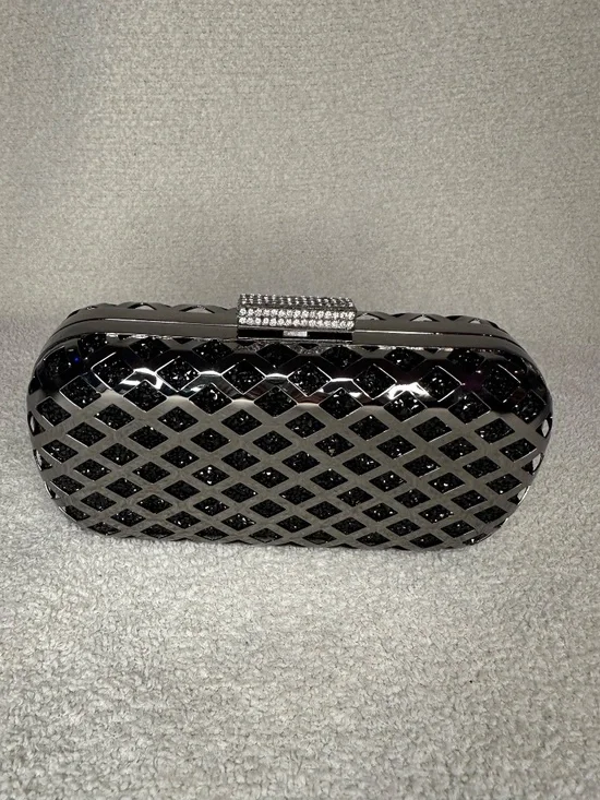 Black Rhinestone and Gunmetal hard clutch - Picture 2 of 8